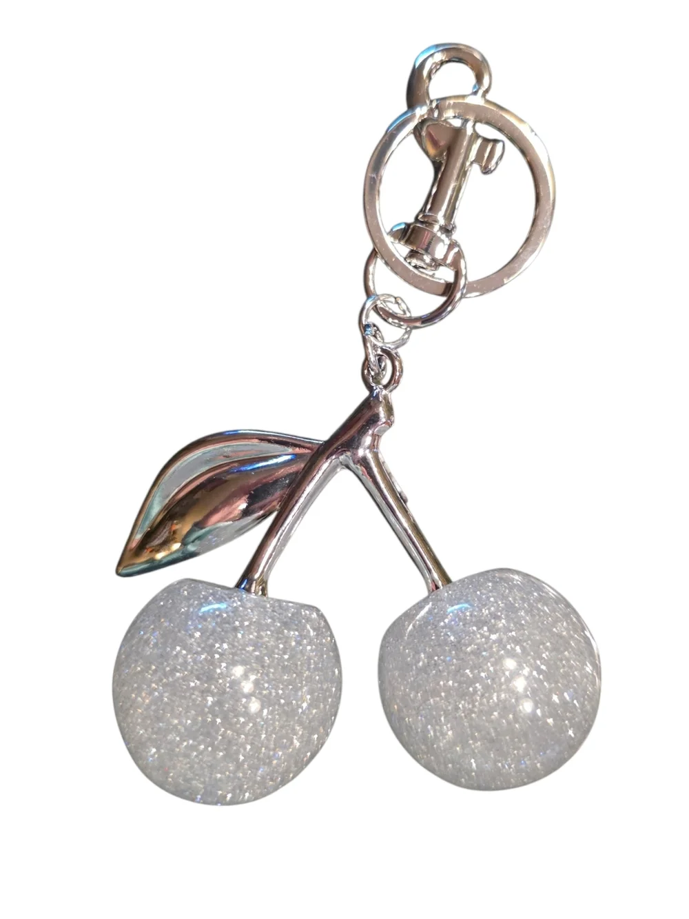 Fashion Jewelry Silver Cherry Key & Card Holder with White Glitter Cherries